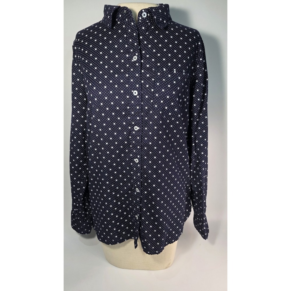 Gap Womens Boyfriend Fit Shirt Size M 100%  Cotton Stars Long Sleeves‎ Navy Blue